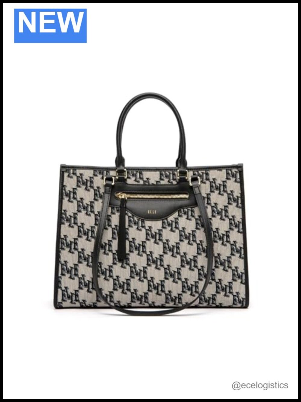 Large Canvas Tote Bag Monogram Shoulder Bag with 3 Compartments